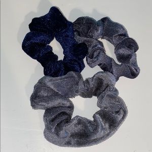 3 Dark Blue / Gray Velvet Scrunchies